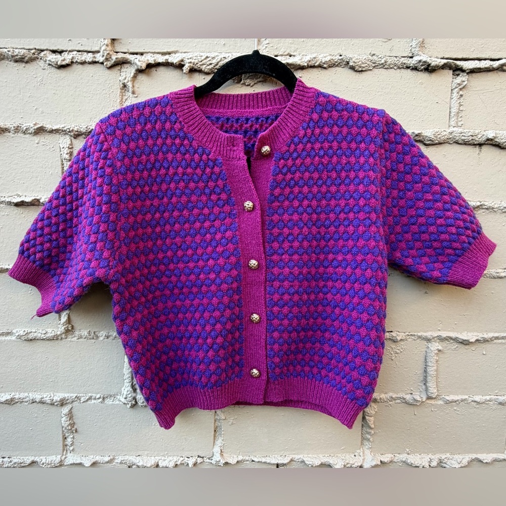 Knit Mix / Purple and Pink Button-Up Sweater Shirt